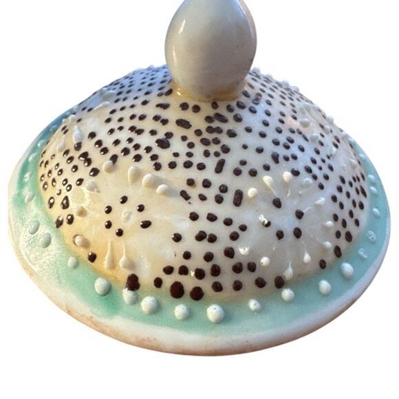 Small Vintage Orange Green Floral Raised Dots 5” Ginger Jar - Picture 8 of 10